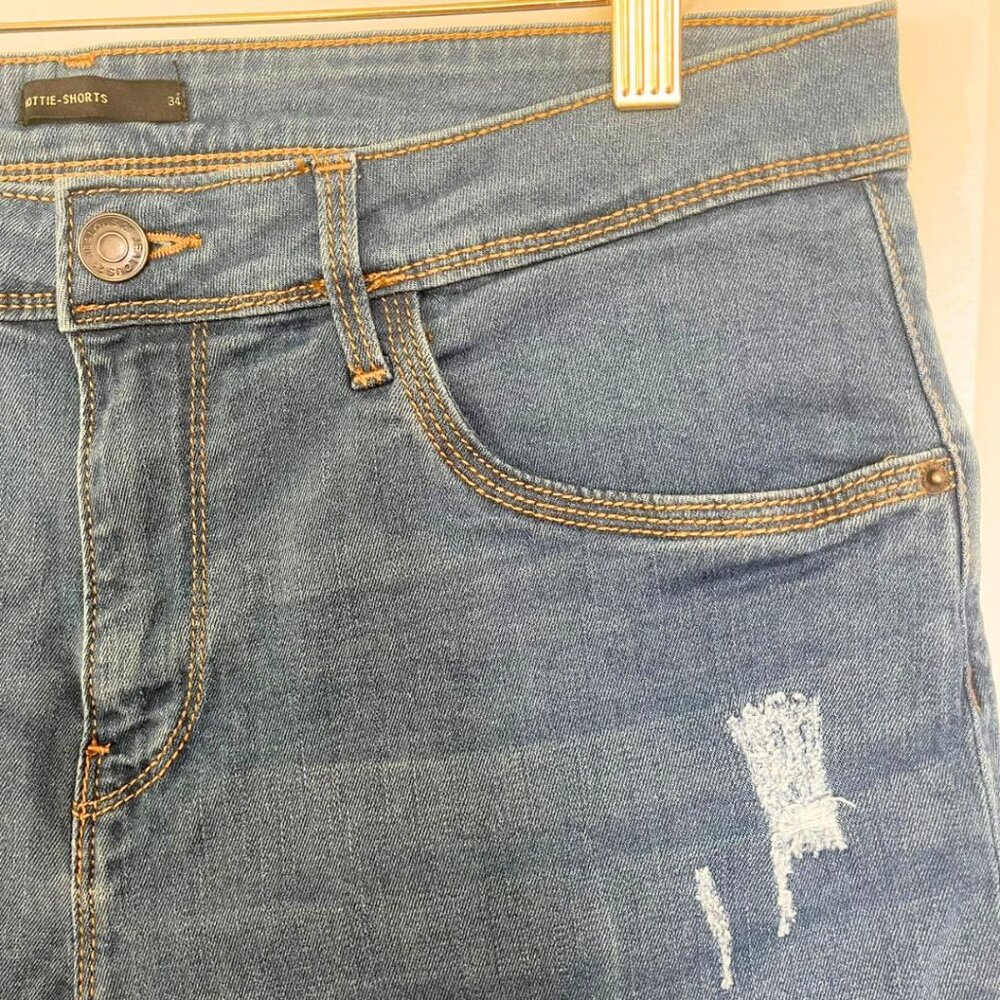 Jealous 21 Womens Blue Denim Stretch Cut off Shorts Bottom Size 34 - Picture 6 of 9